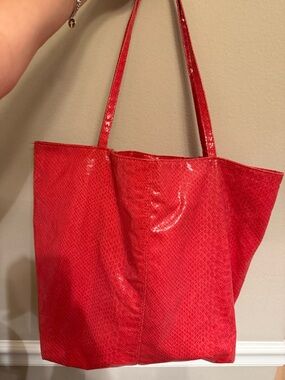 Saks Fifth Avenue Red Faux-Snakeskin Tote